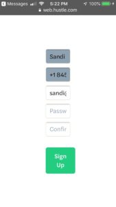 Hustle's non-responsive landing page form