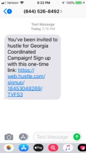 Text from Hustle to Volunteers inviting them to send SMS for campaign