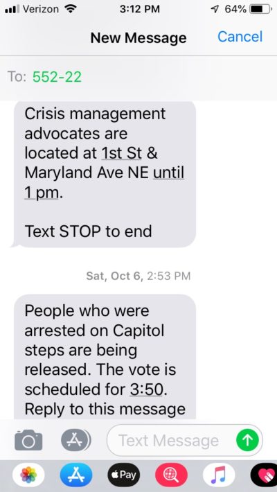 Women's March text messages to organize for direct action event